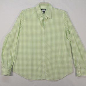 Chaps  Shirt Women's XL Green Long Sleeve Gingham No Iron Cotton